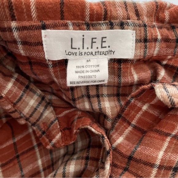 Orange and Brown Plaid Button-front Oversized Flannel Shirt - Picture 5 of 6